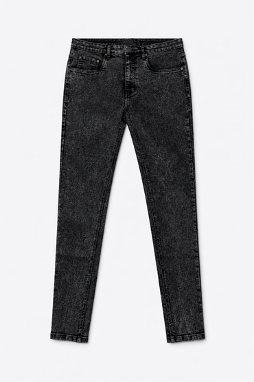 Black acid wash skinny jeans front view — Clutch Denim