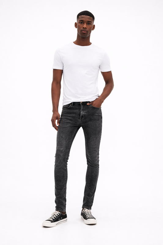 Men's black acid wash skinny stretch jeans — Clutch Denim SA
