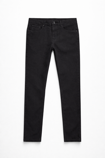 Black skinny stretch jeans front view — Clutch Denim