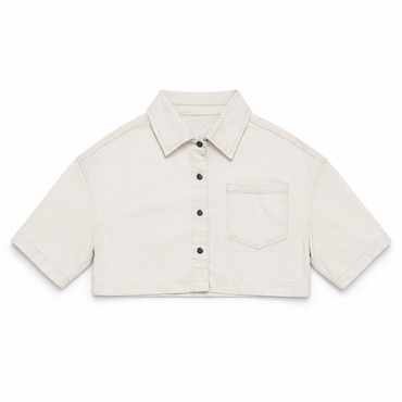 Ecru denim shacket front view — Clutch Denim