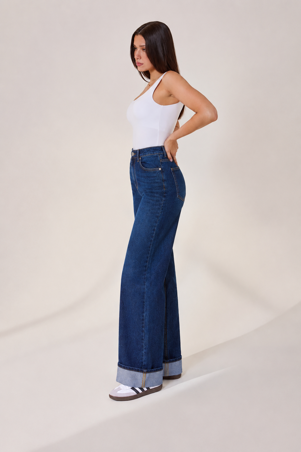 Wide-Leg Turn Up Jean- Dark Wash