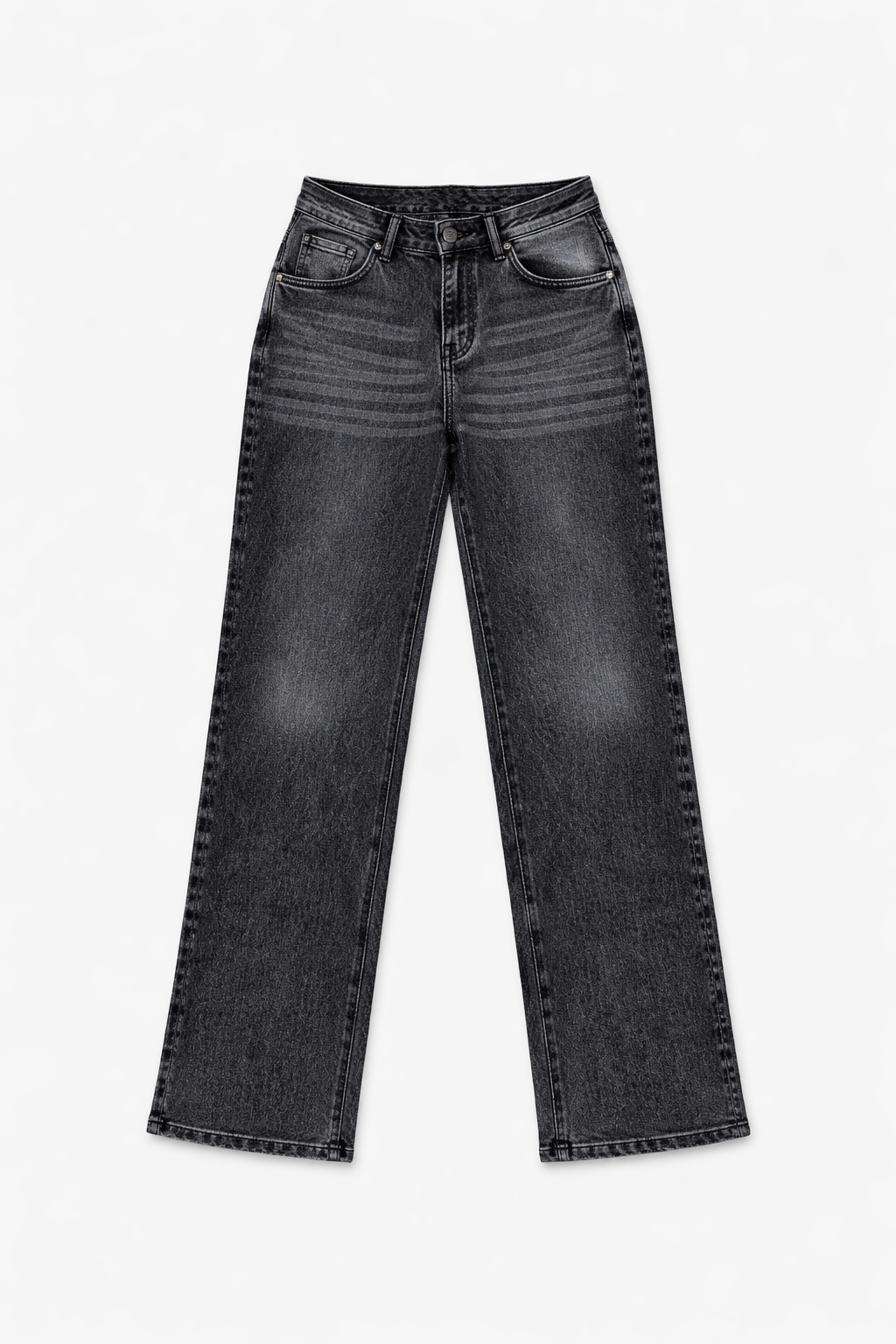 Black acid wash wide-leg high-waist jeans front view — Clutch Denim