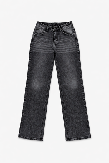 Black acid wash wide-leg high-waist jeans front view — Clutch Denim