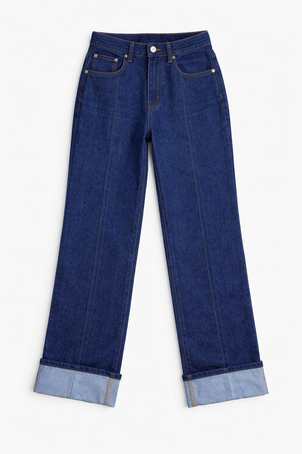 Dark wash pintuck wide-leg jeans front view — Clutch Denim
