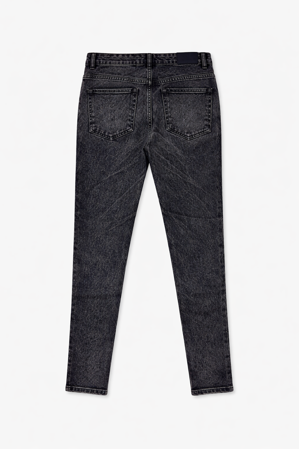 Men's black acid wash jeans flat lay — Clutch Denim