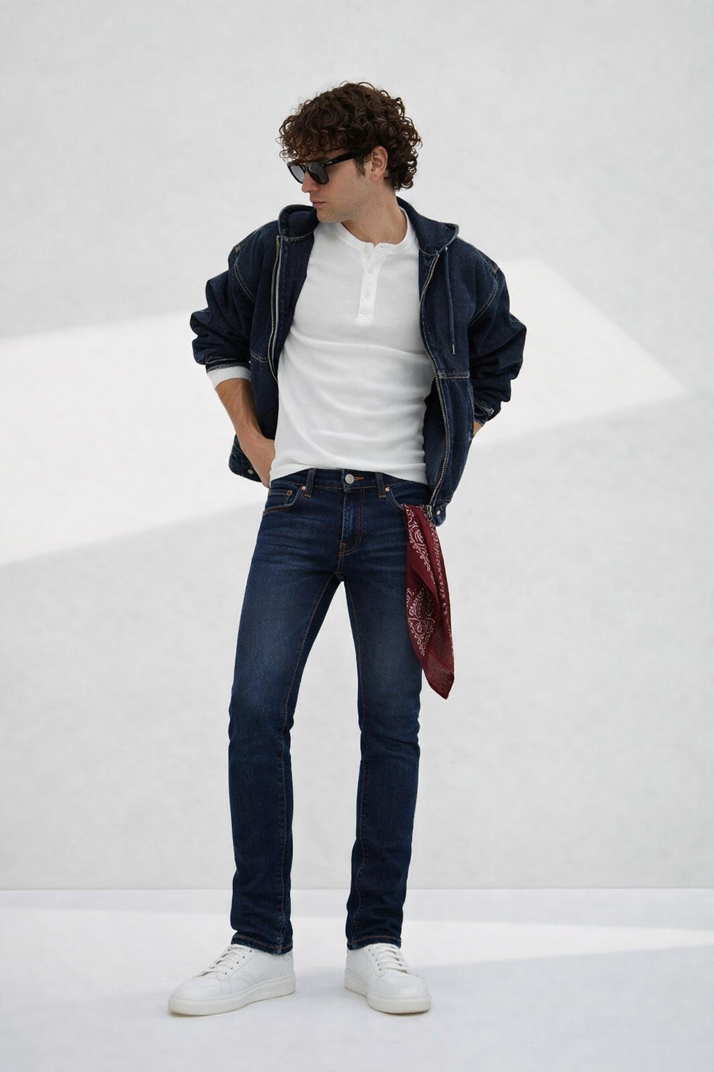 Men's skinny jeans red stitching front view — Clutch Denim