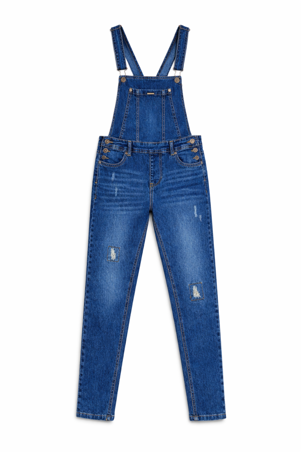 Med wash denim dungaree front view — Clutch Denim
