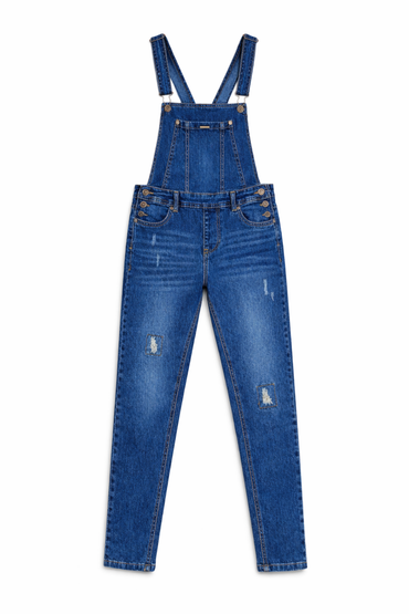 Med wash denim dungaree front view — Clutch Denim