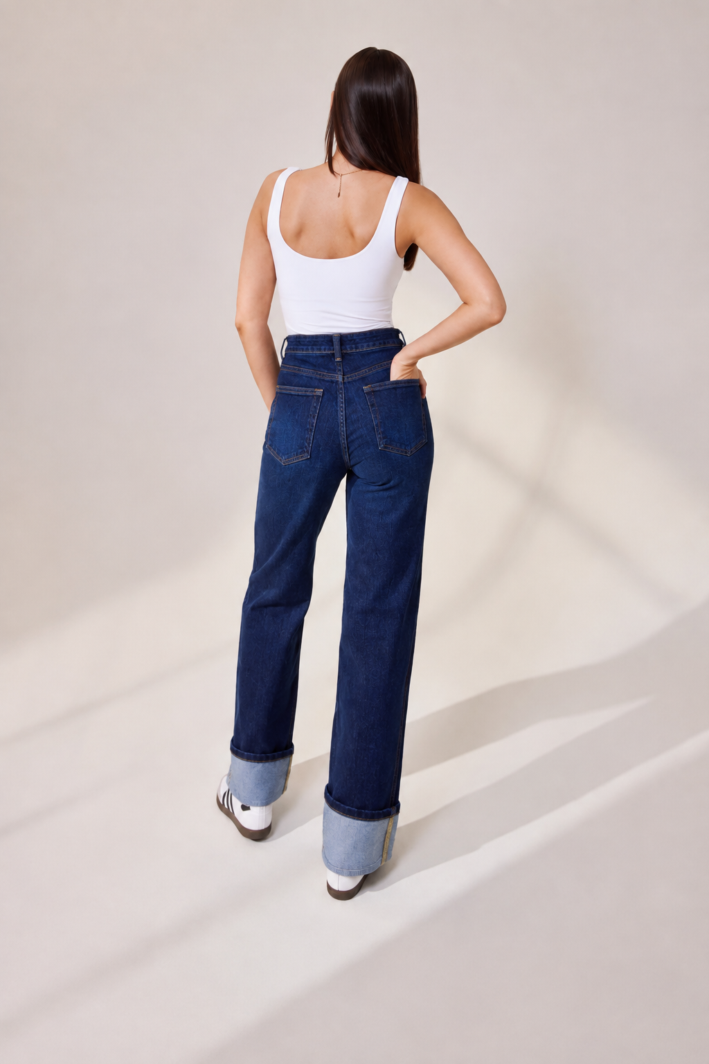 Wide-Leg Turn Up Jean- Dark Wash