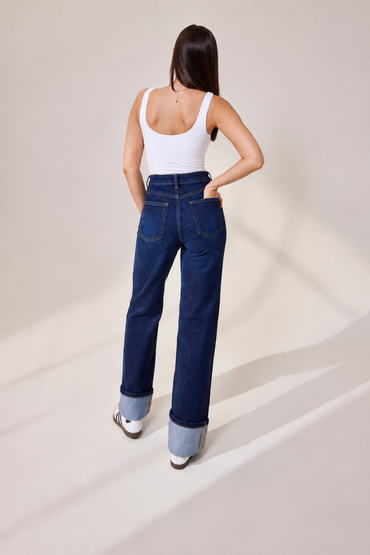 Wide-Leg Turn Up Jean- Dark Wash