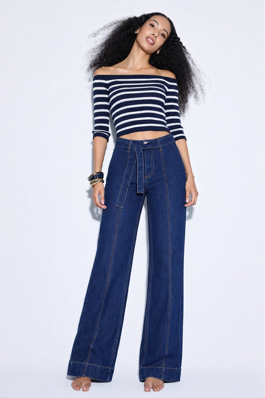 High-Waist- Wide Leg Tie Up Jeans