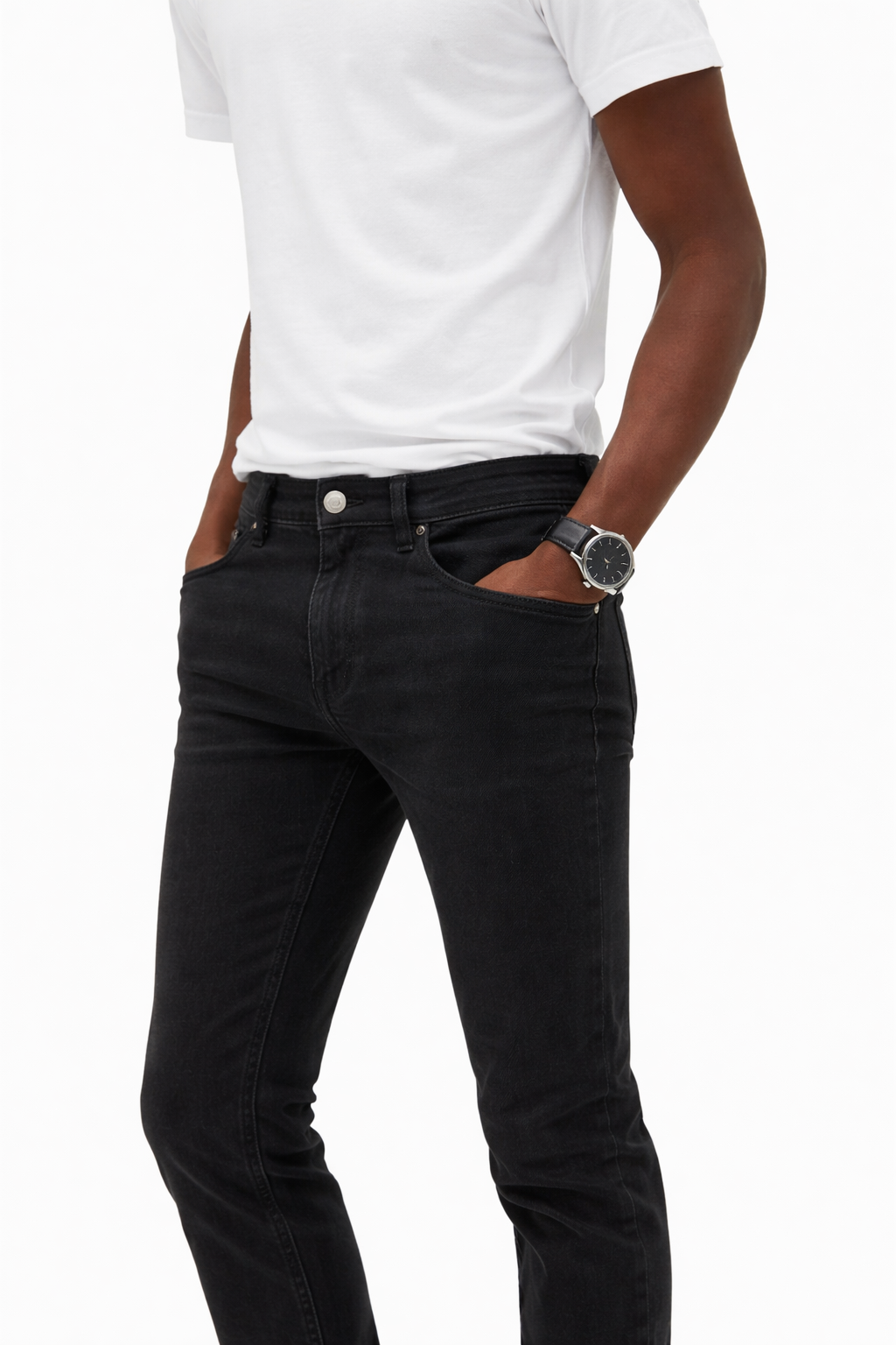 Black stretch denim jeans detail — Clutch Denim