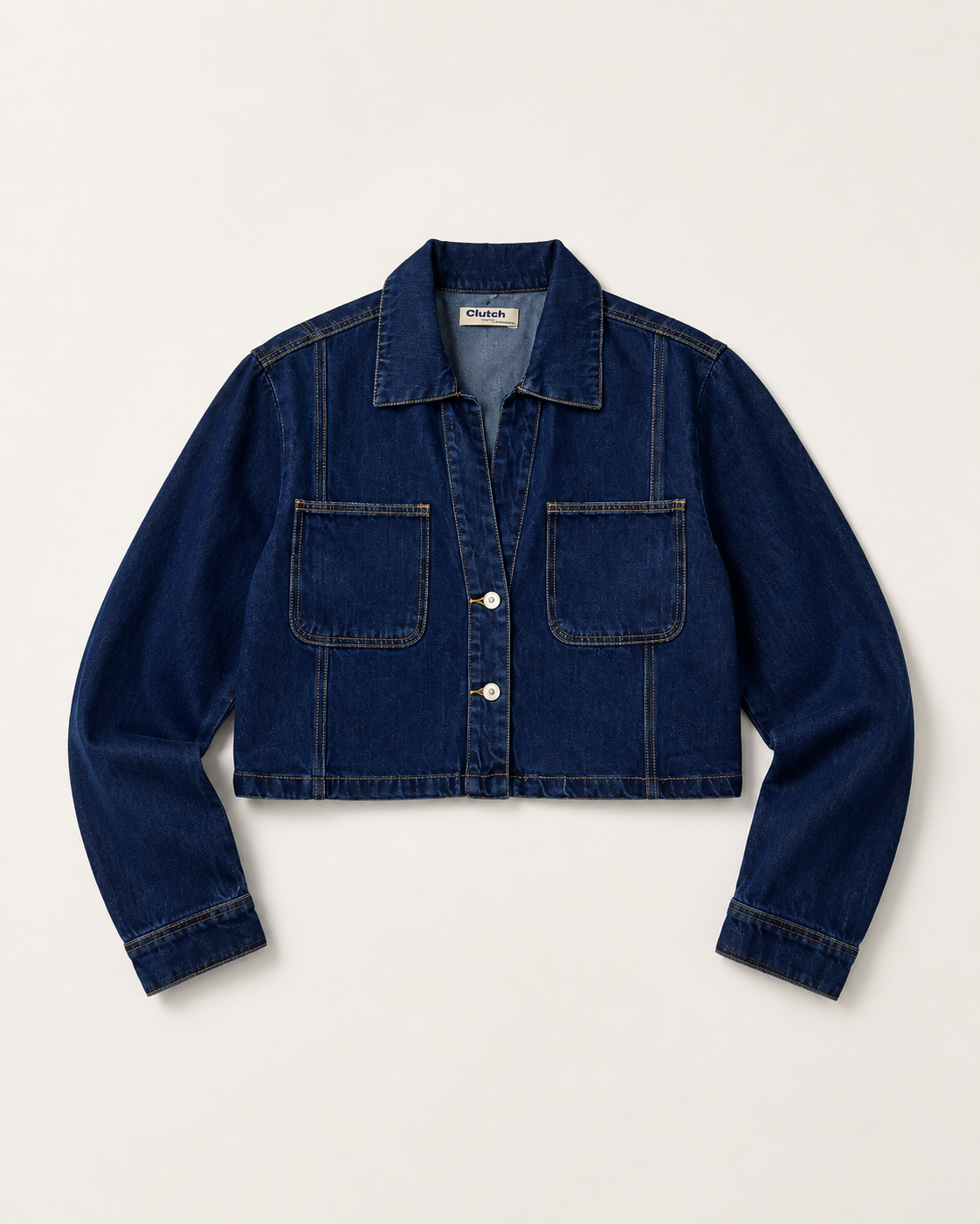 Long sleeve crop jacket- Raw washed denim