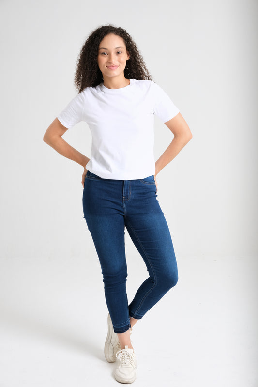 Women's high-rise dark wash skinny jeans with raw-hem — Clutch Denim SA