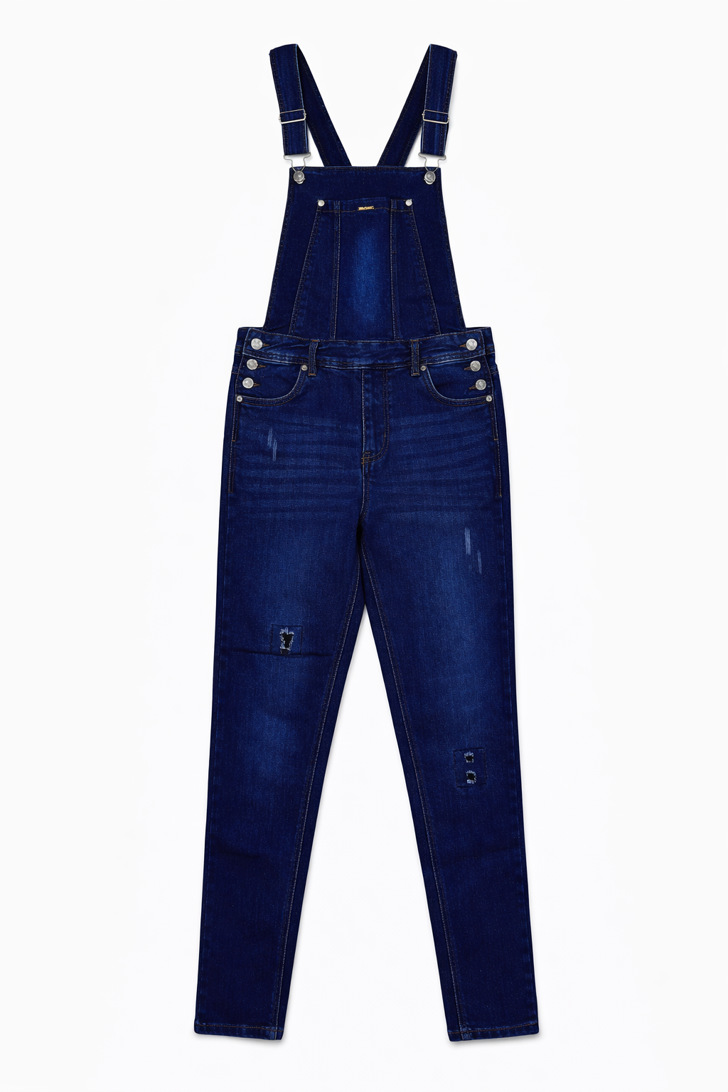 Dark wash denim dungaree front view — Clutch Denim