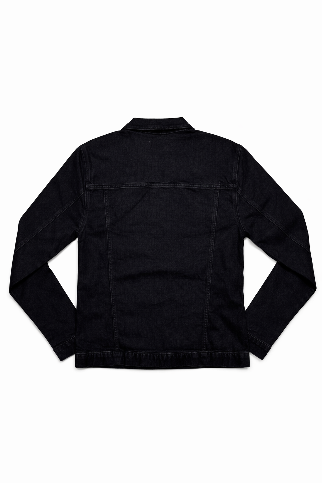 Men's black denim jacket side view — Clutch Denim