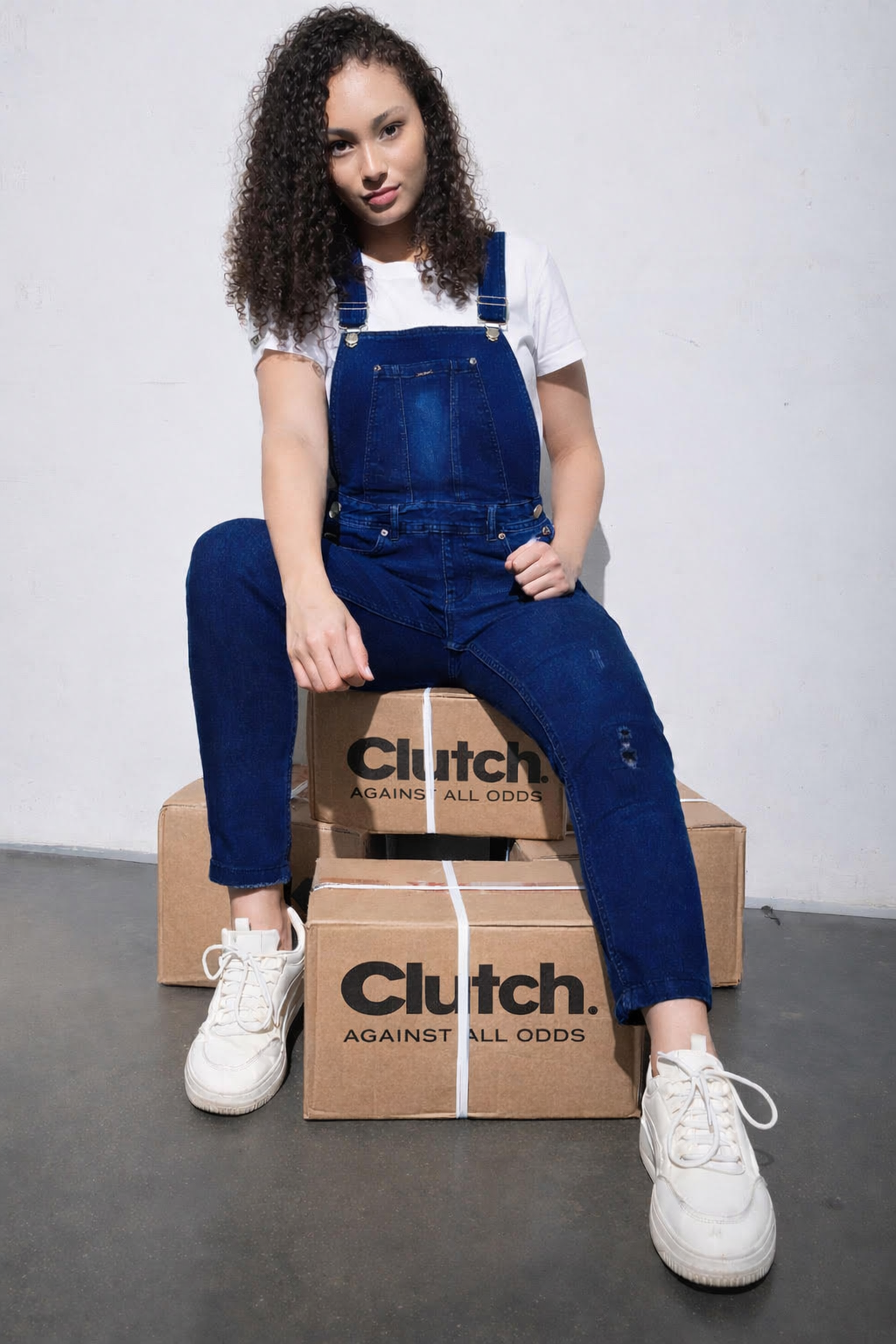 Women's utility dungaree in dark wash denim — Clutch Denim SA