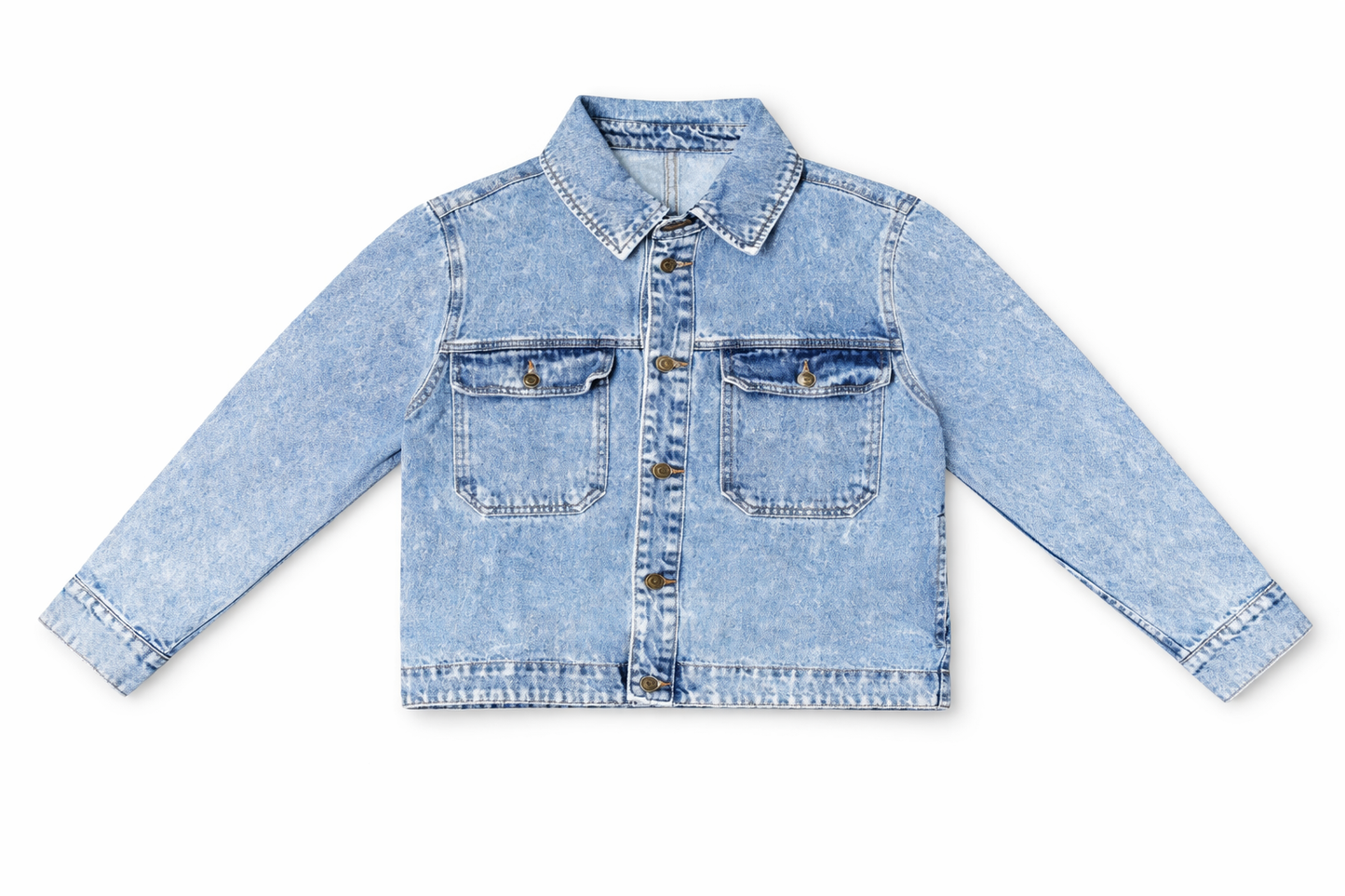 Light wash denim shacket front view — Clutch Denim