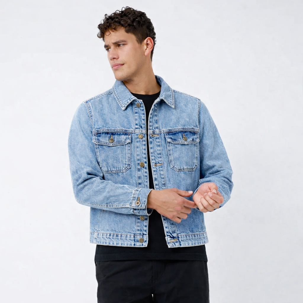 Men's cropped denim shacket in light wash — Clutch Denim SA