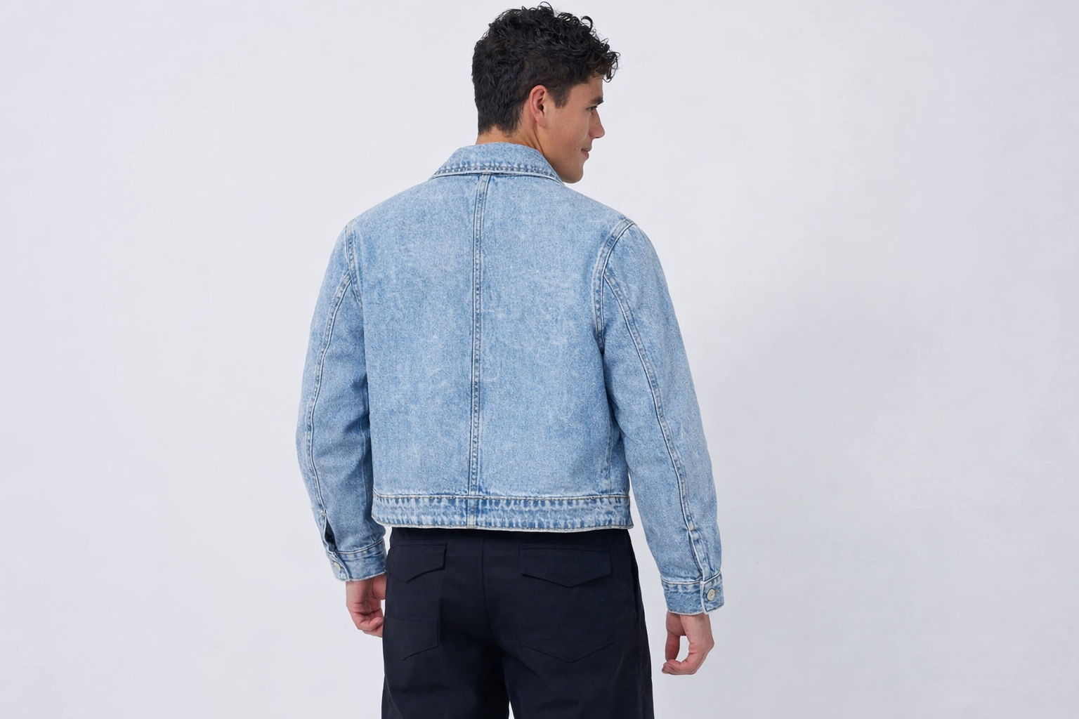 Light wash heavy cotton shacket side view — Clutch Denim