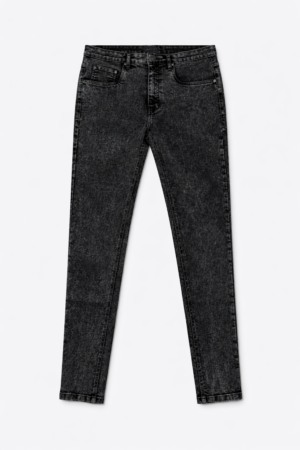 Black acid wash skinny jeans front view — Clutch Denim