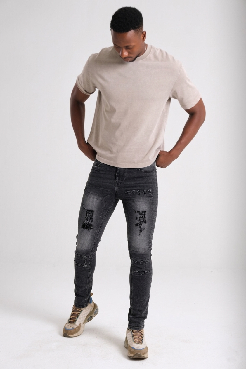 Enzyme wash black skinny jeans flat lay — Clutch Denim