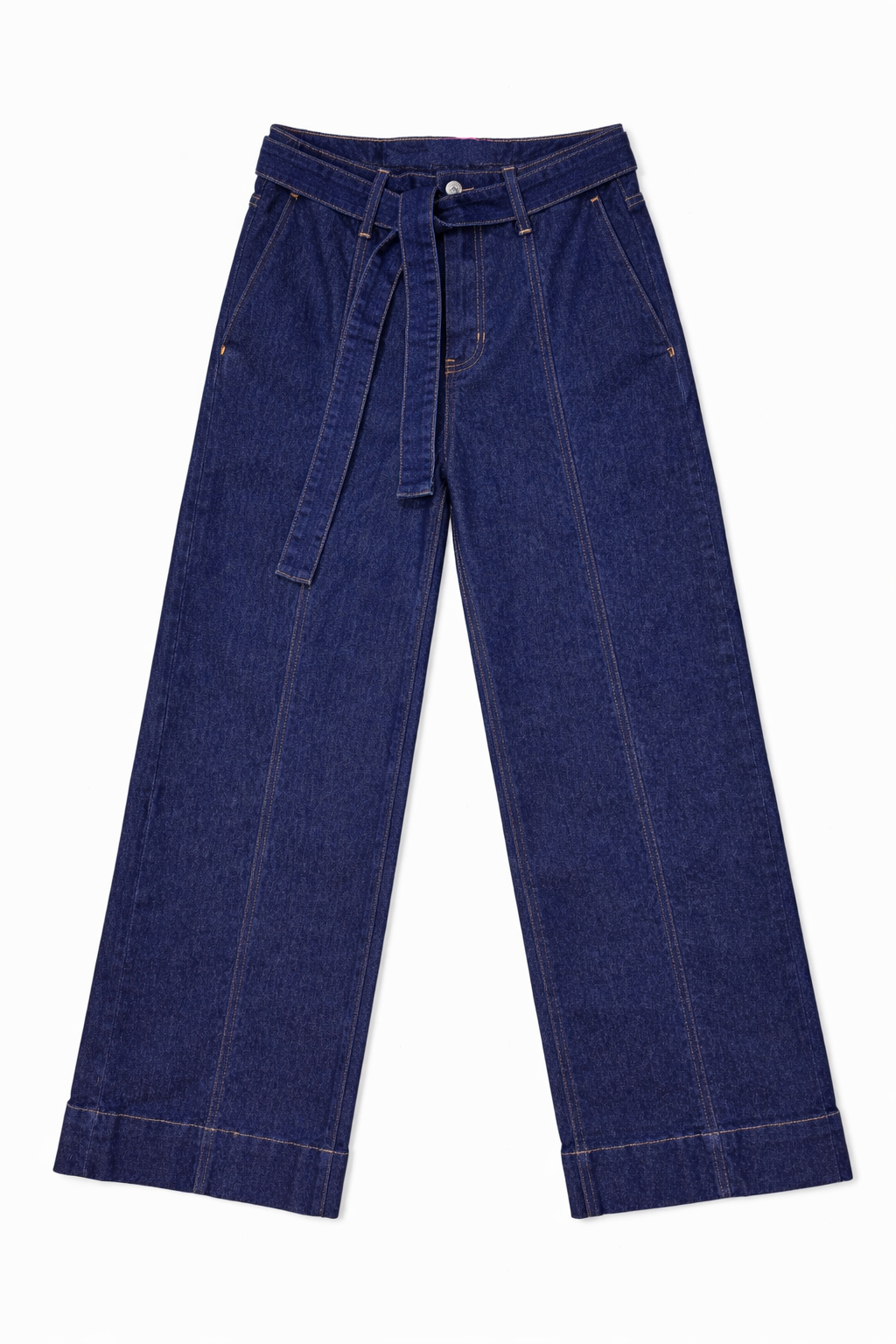 High-waist wide-leg tie-up jeans flat lay — Clutch Denim