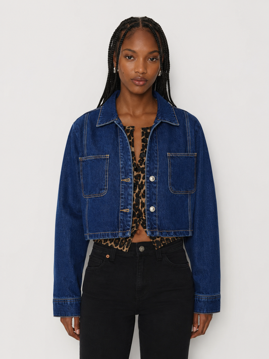 Long sleeve crop jacket- Raw washed denim