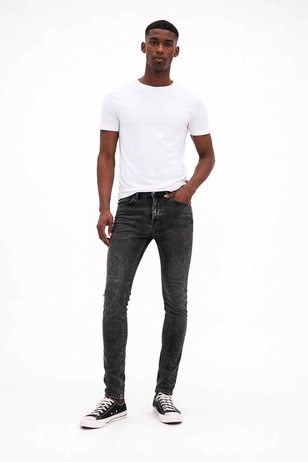 Men's black acid wash skinny stretch jeans — Clutch Denim SA