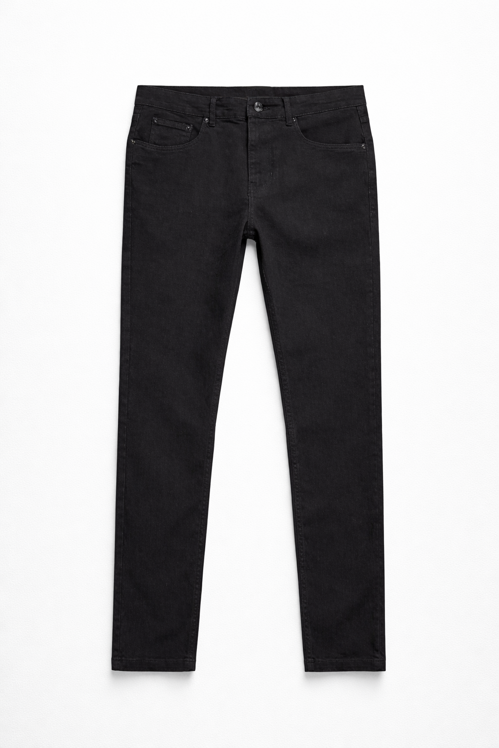 Black skinny stretch jeans front view — Clutch Denim