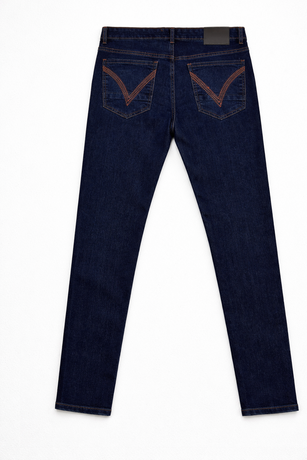 Men's dark wash contra stitch jeans back view — Clutch Denim