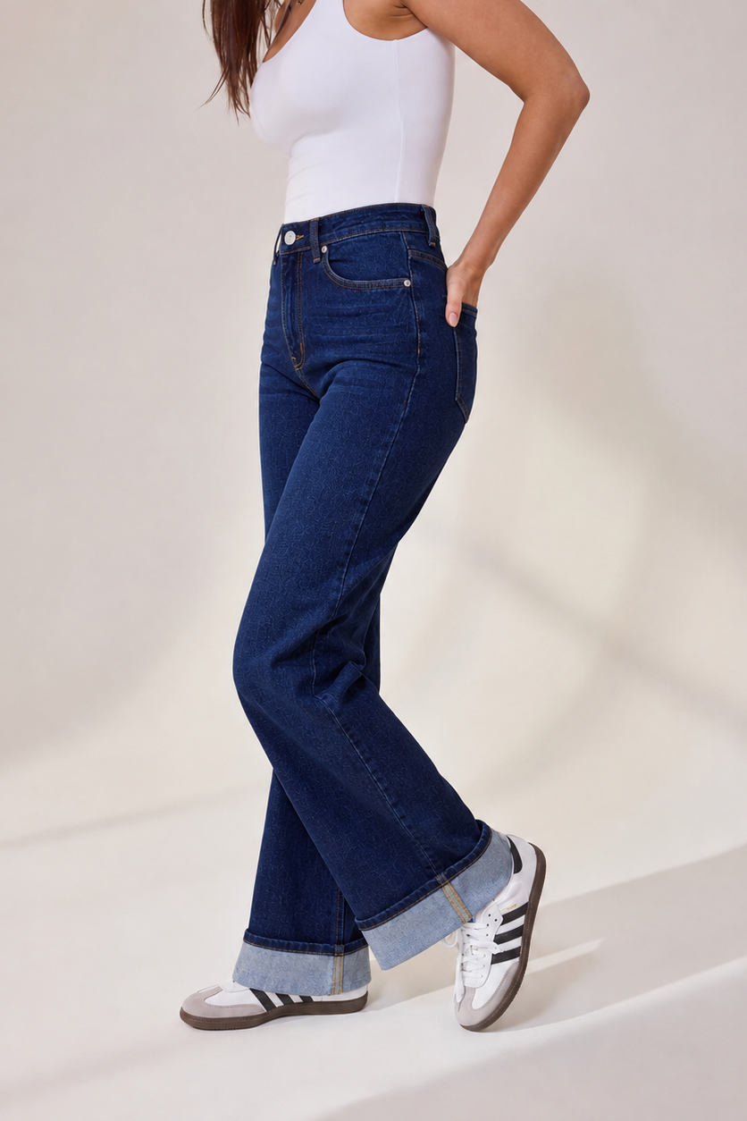 Wide-Leg Turn Up Jean- Dark Wash