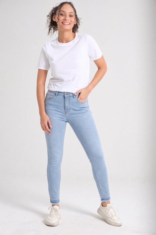 Women's high-rise skinny jeans in light wash denim — Clutch Denim SA
